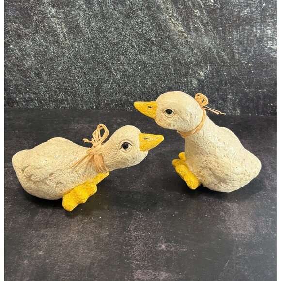 Vintage Enesco Baby Duck Figurines With Ribbons & Glitter 6" Long Easter Decor - Picture 1 of 14